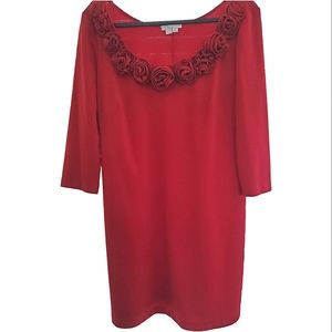 London Time Red Rose Collar Sheath Dress Size 14 Petite